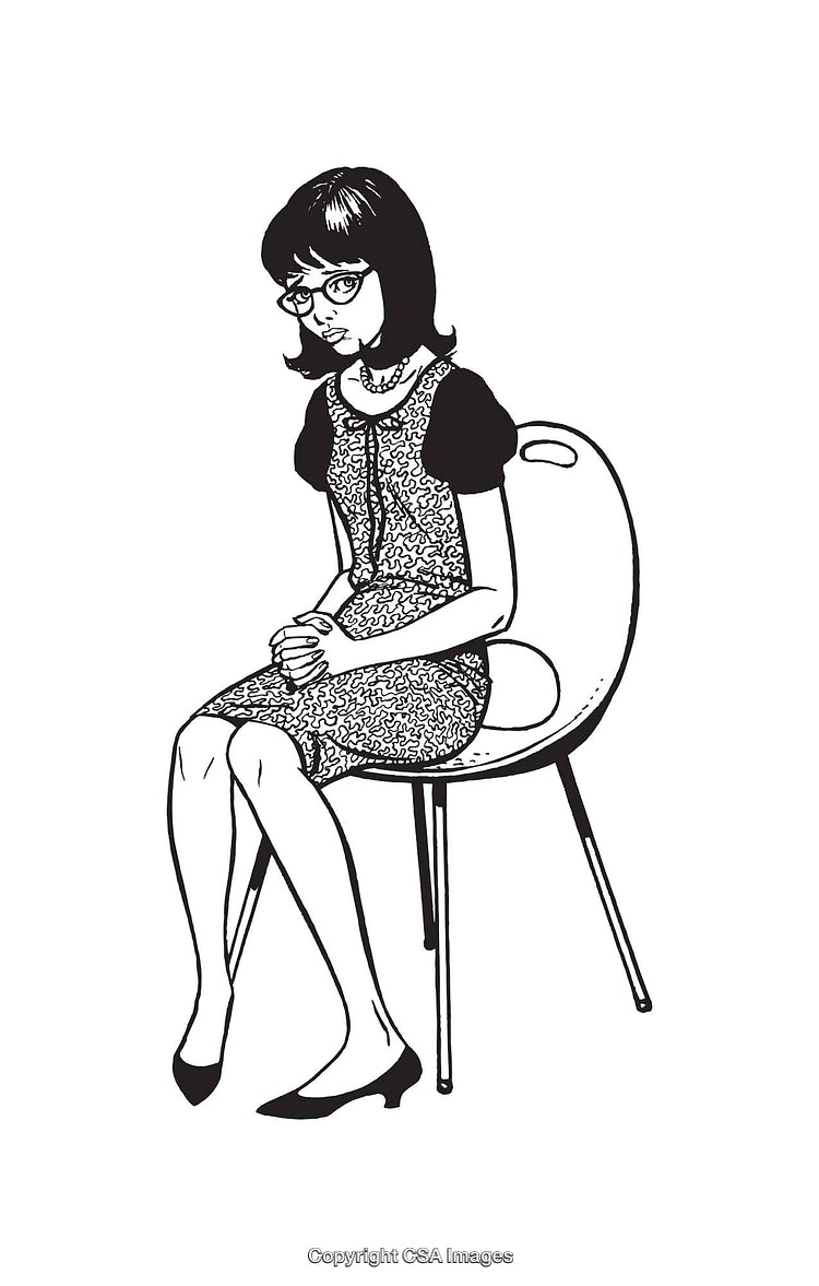 Black and White Line Art of a Woman Seated on a Chair