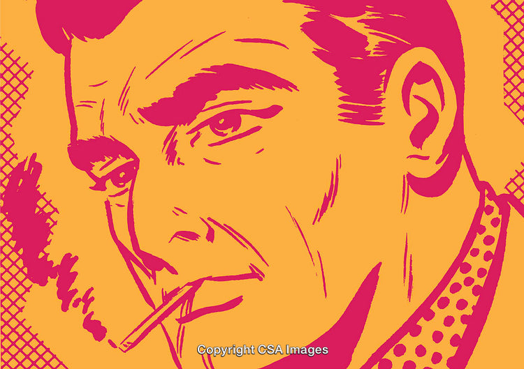 Retro Illustration of a Vintage Style Smoking Male Portrait in Bold Colors