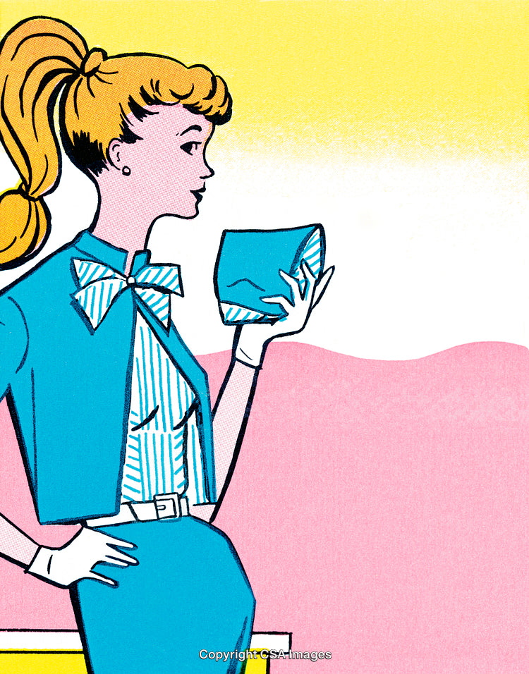 Vintage Illustration of a Woman Holding an Object in Pastel Colors