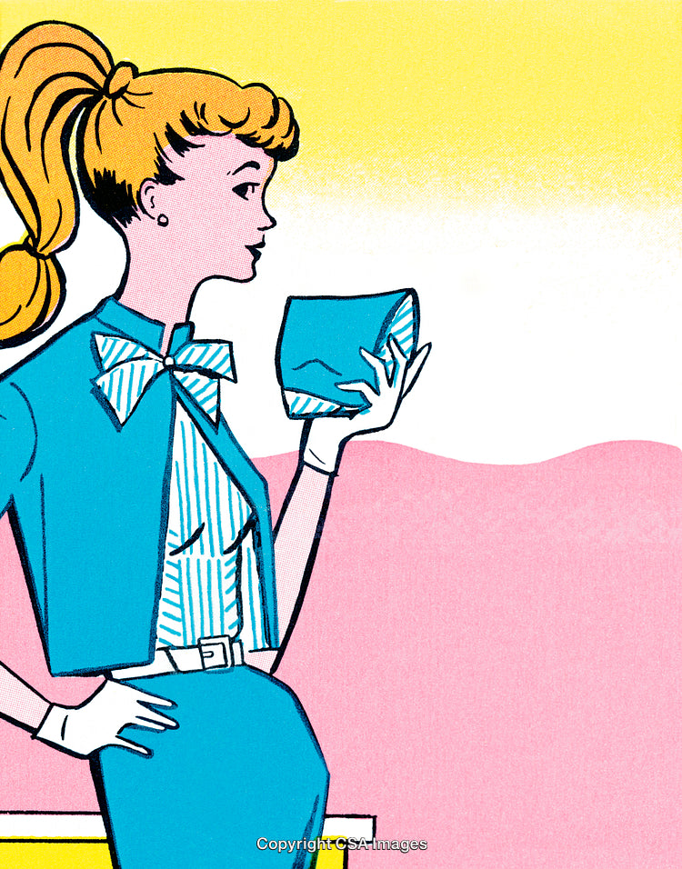 Vintage Illustration of a Woman Holding an Object in Pastel Colors