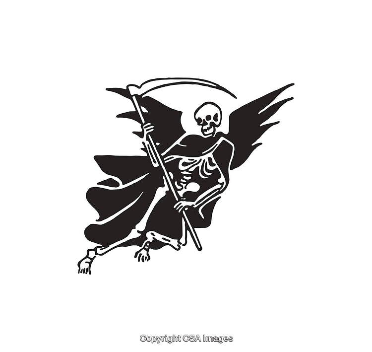Black and White Gothic Illustration of the Grim Reaper with a Scythe