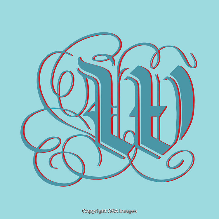 Elegant Decorative W Letter with Intricate Swirl Patterns on Blue Background
