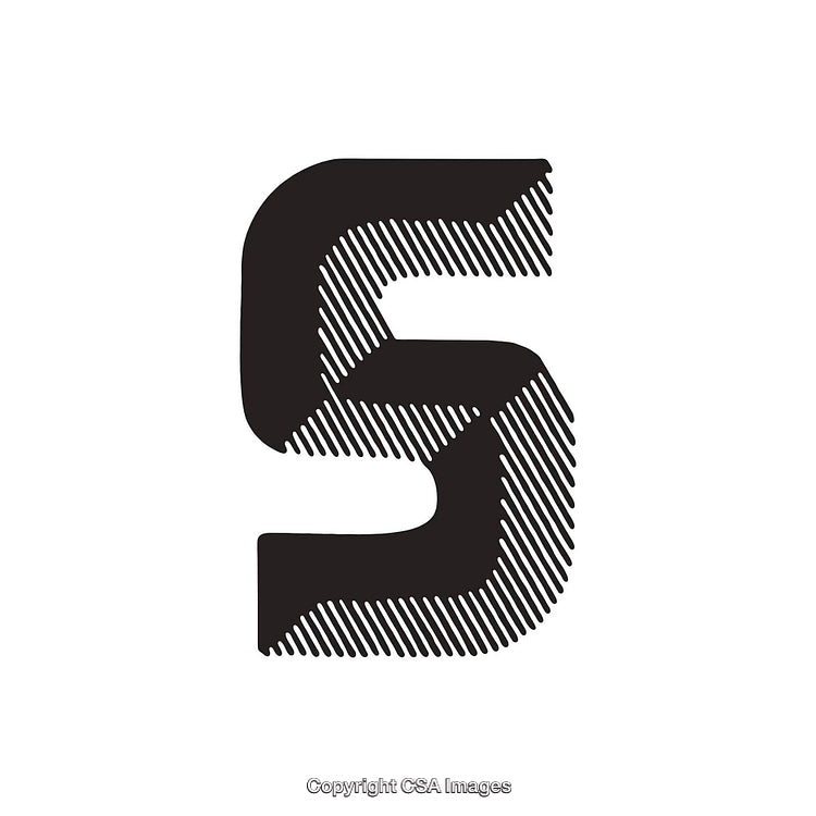 Stylized Black Letter S With Diagonal Line Texture on White Ground