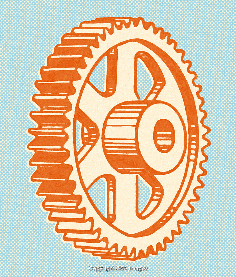Vintage Style Illustration of a Gear Cog on Blue Background