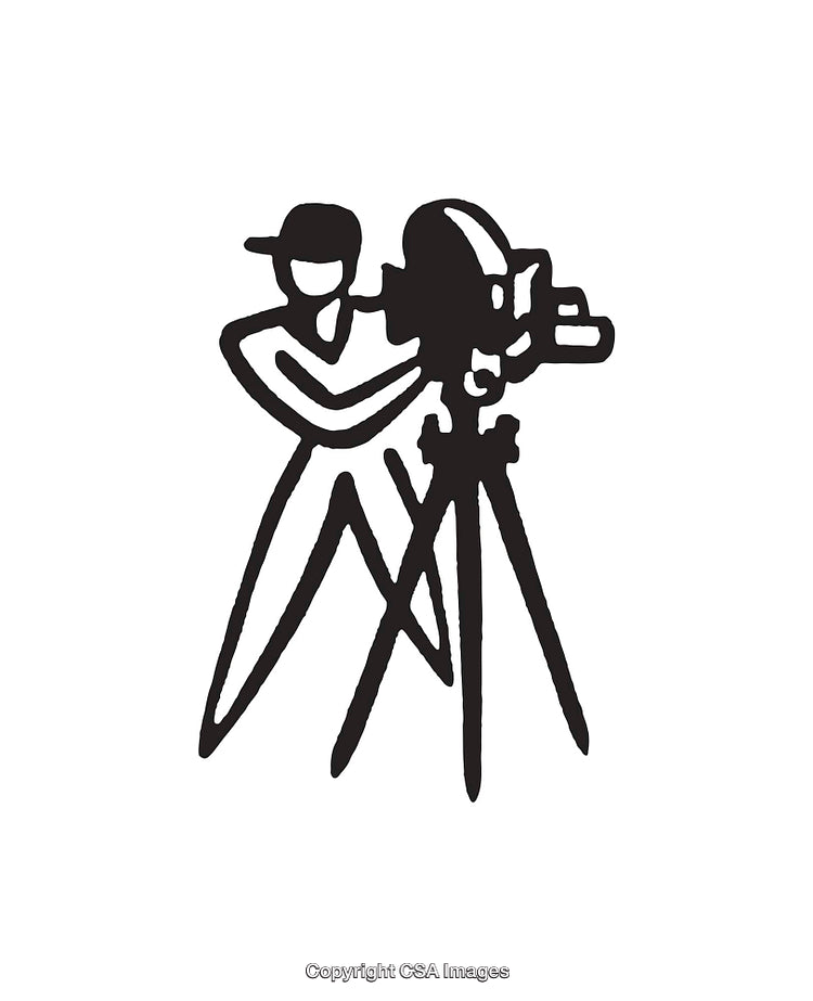 Black and White Line Art of a Camera Operator Figure