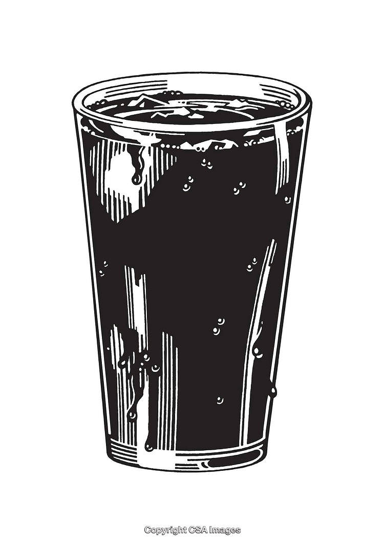 Black and White Line Illustration of a Drink in a Glass