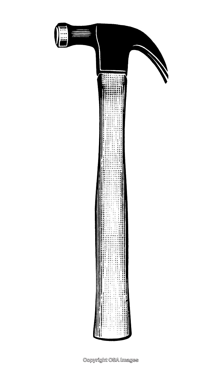 Detailed Black and White Engraving of a Claw Hammer Illustration