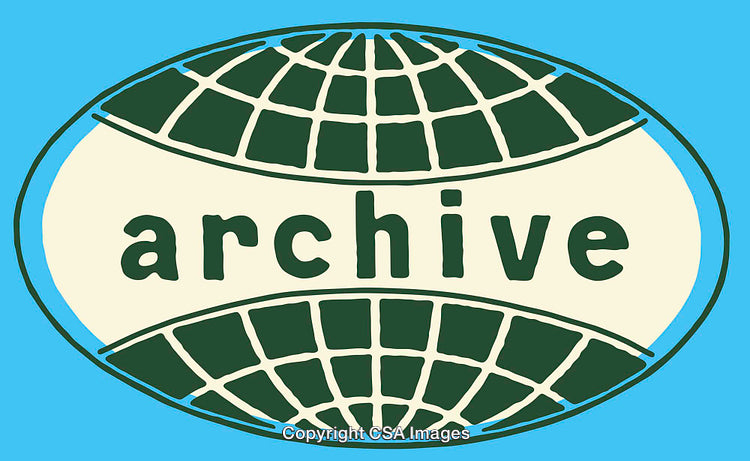 Colorful Illustration Featuring Archive Text with Stylized Globe Design
