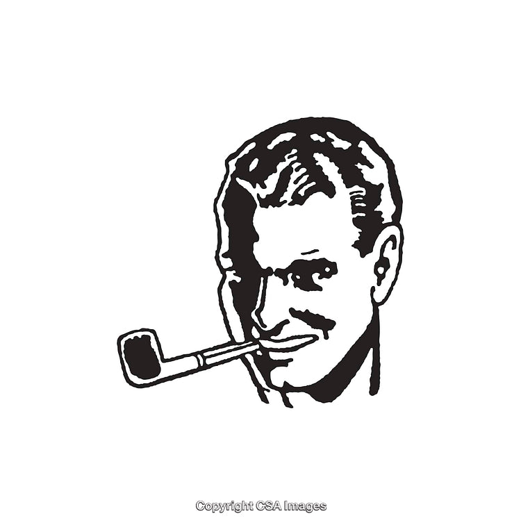 Retro Black and White Line Art of a Man Smoking a Pipe