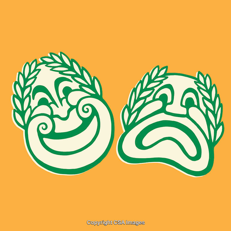 Comedy and Tragedy Theater Masks in Artistic Color Line Art Illustration