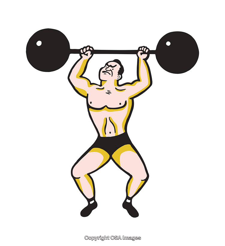 Illustration of a Weightlifter Lifting a Heavy Barbell Overhead