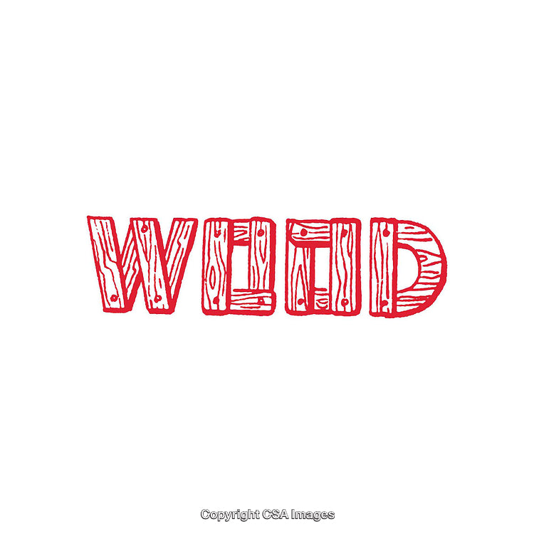 Red Stylized Text with Wood Grain Texture Design