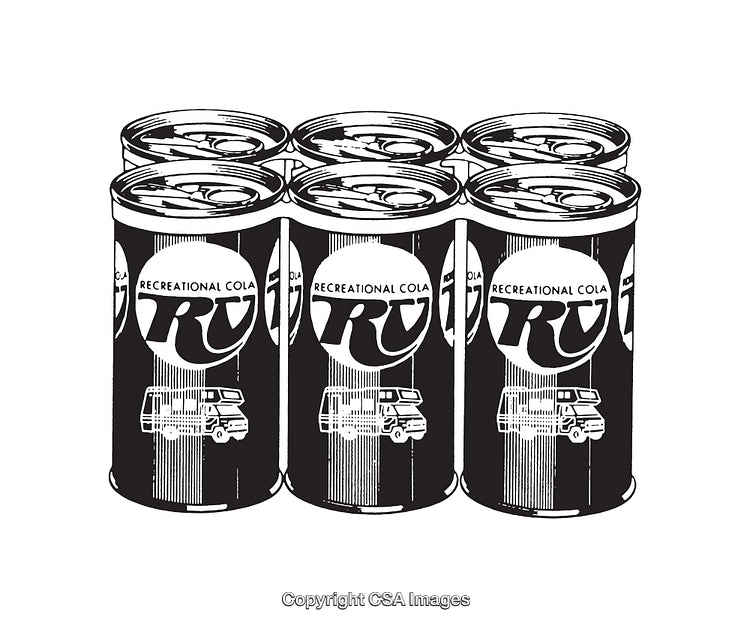 Retro Styled Illustration of a Six-Pack of Canned Beverages