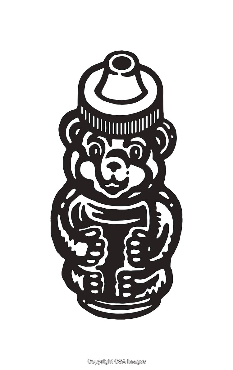 Black and White Line Art of a Bear-Shaped Honey Bottle