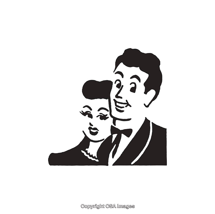 Retro Black and White Illustration of a Man and Woman Smiling