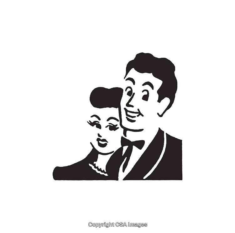 Retro Black and White Illustration of a Man and Woman Smiling