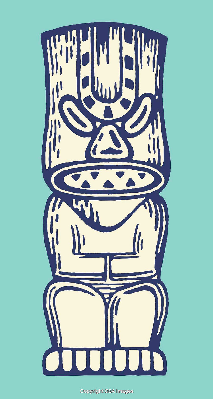 Traditional Tiki Idol Illustration in Bold Two-Tone Line Art Design