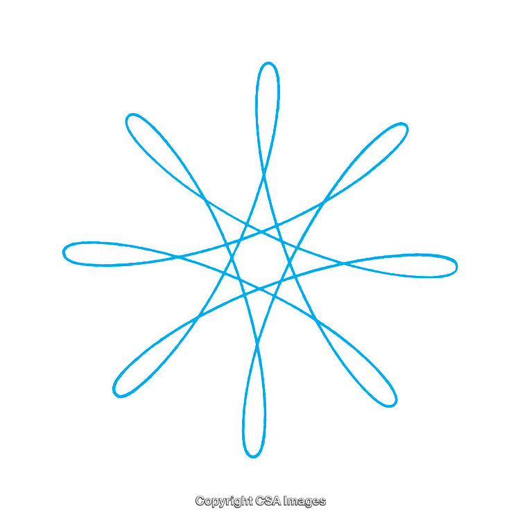 Geometric Blue Pattern with Loops and Intersecting Lines on White Background