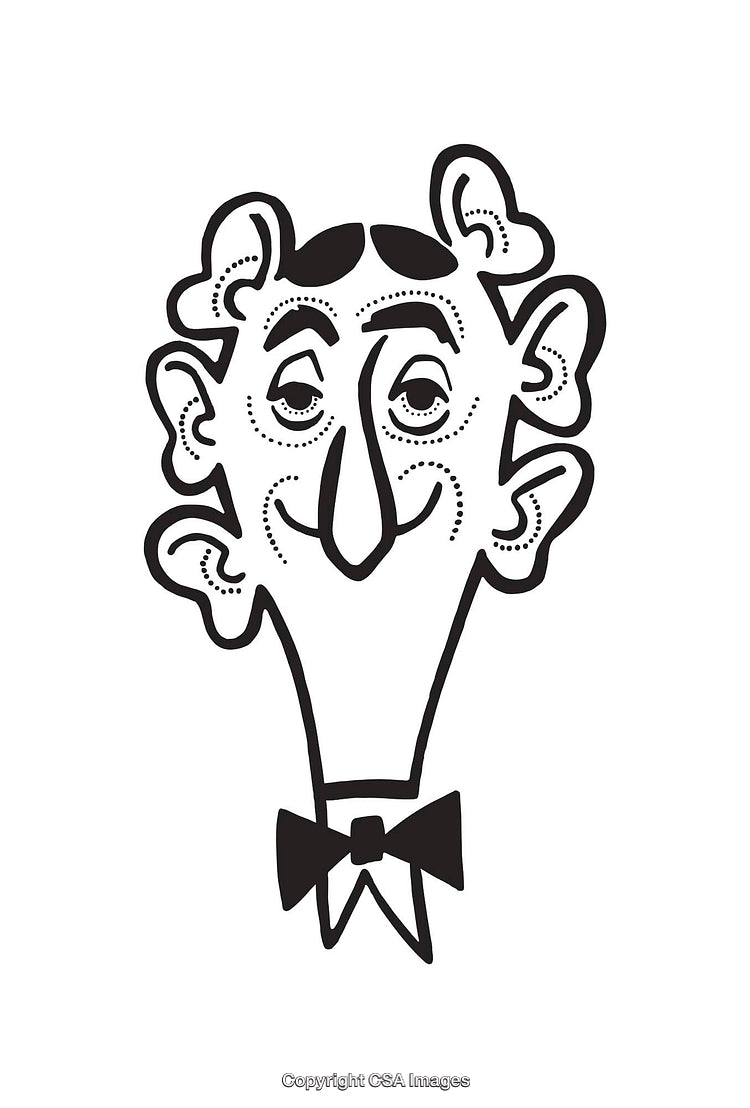 Black and White Line Art of a Man with Quirky Features