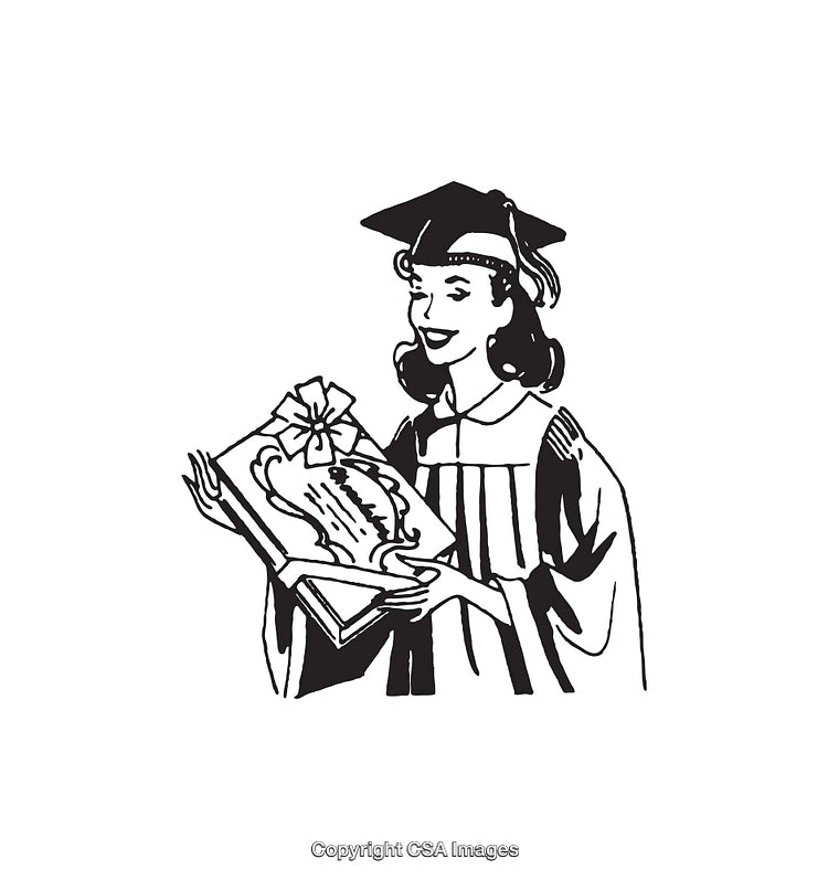 Black and White Illustration of a Graduate Holding a Diploma