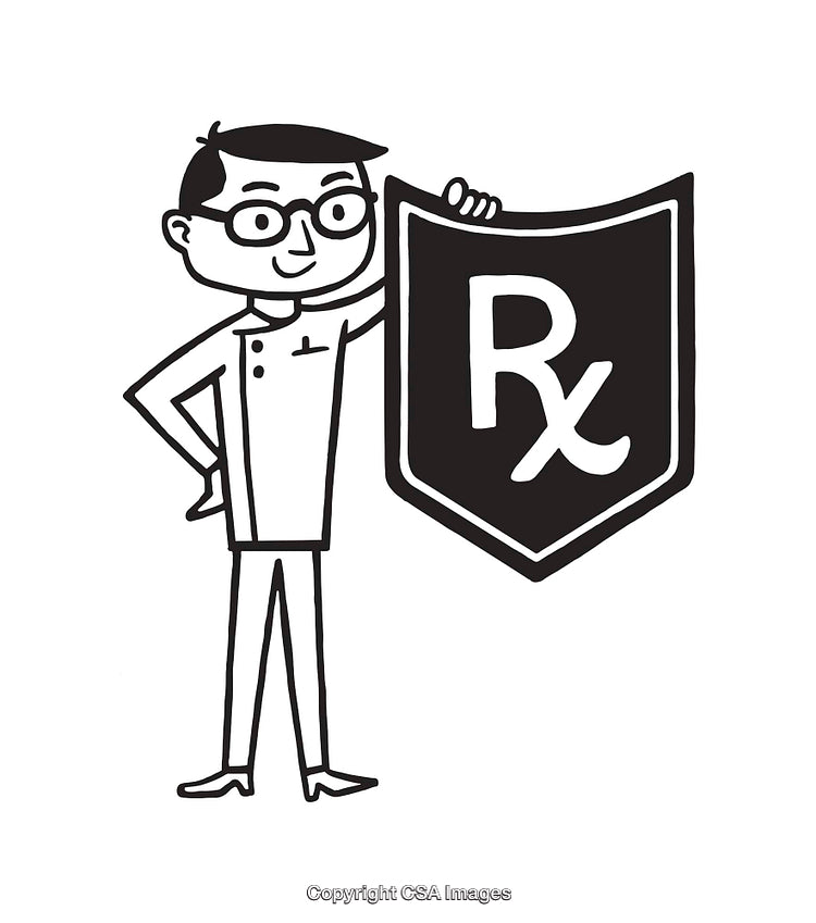 Pharmacist Holding Rx Symbol Shield Line Art Illustration