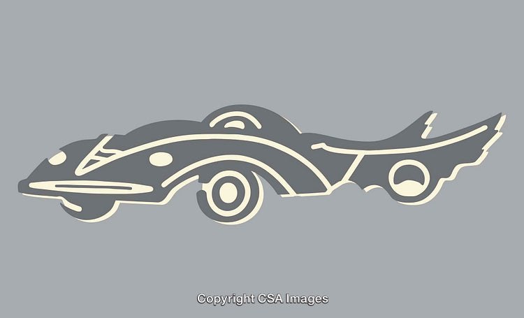 Stylized Vintage Car Line Art in Contrasting Gray and Beige