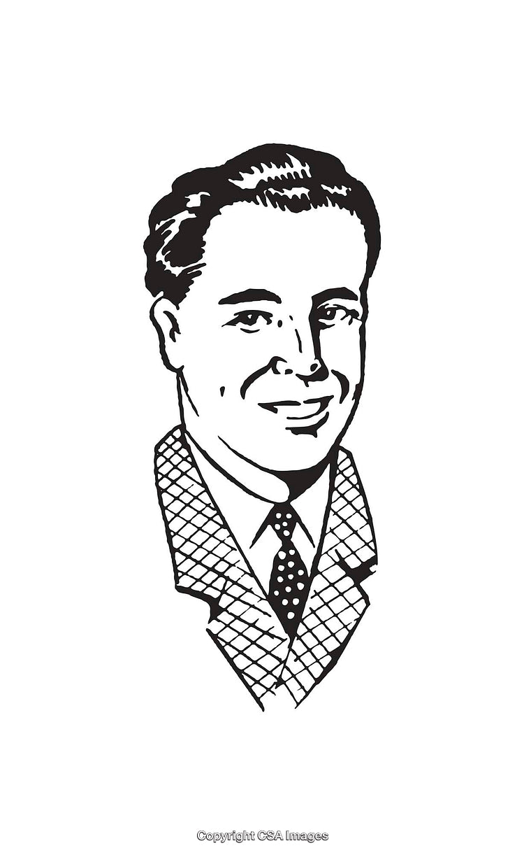 Vintage Black and White Illustration of a Man in Formal Attire