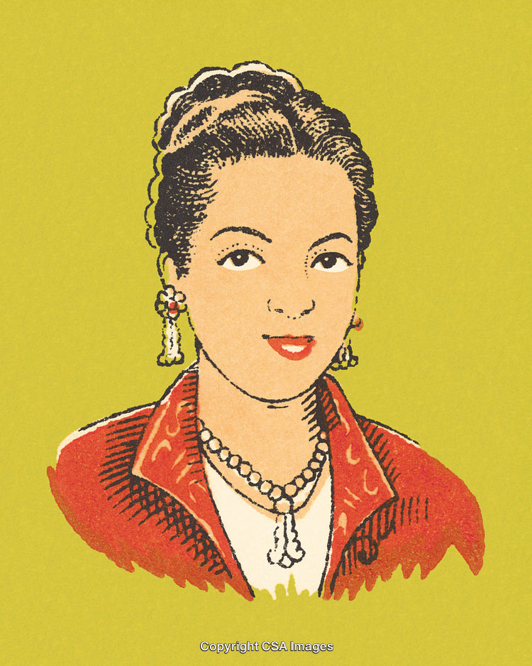 Vintage Illustration of a Woman Wearing Traditional Jewelry and Clothing