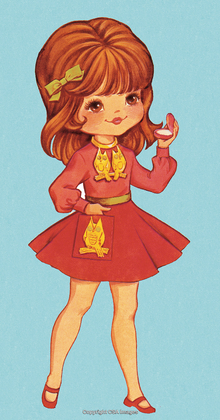 Retro Illustration of a Girl Wearing a Red Dress with Vintage Style
