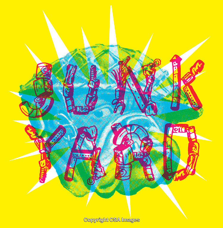Vibrant Junkyard Theme in Neon Colors With Intricate Mechanical Typography