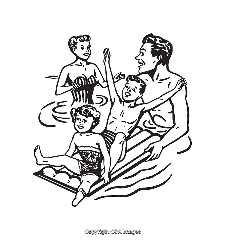 Retro Black And White Family Enjoying a Day Swimming Together