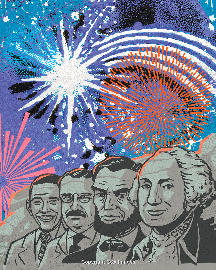 Presidential Montage with Fireworks Celebrating National Pride and Historic Leaders