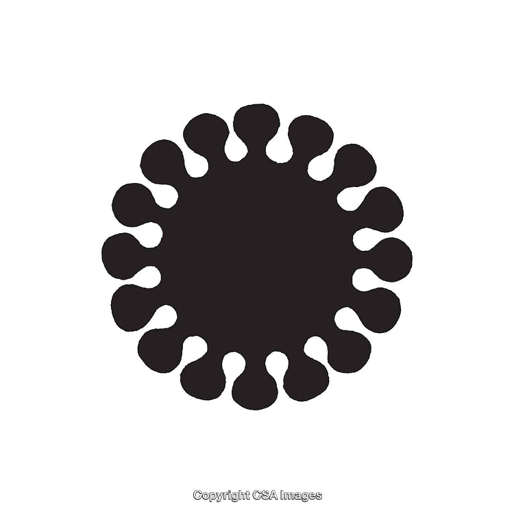 Black Solid Circular Dingbat with Rounded Extensions on White Background