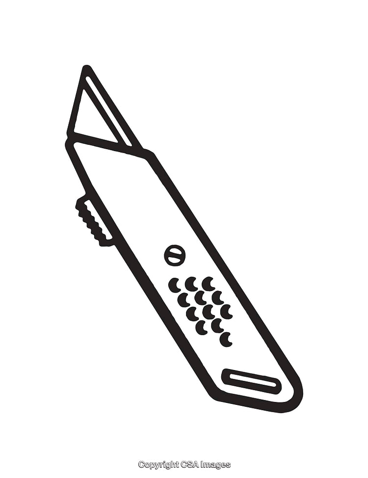 Black and White Line Drawing of a Utility Knife Tool
