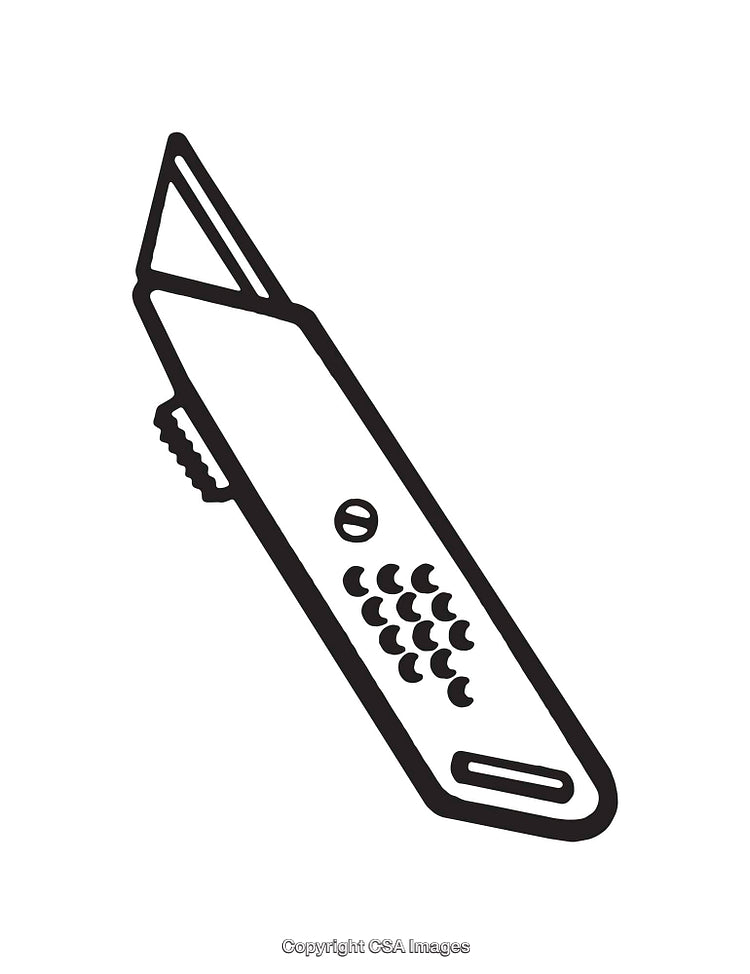 Black and White Line Drawing of a Utility Knife Tool