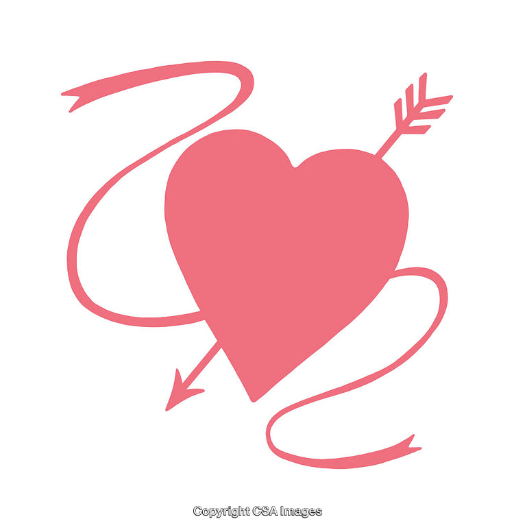 Pink Heart Icon with Arrow and Ribbon on White Background