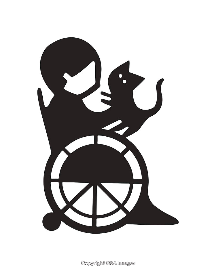 Silhouette Illustration of Person in Wheelchair Holding a Cat