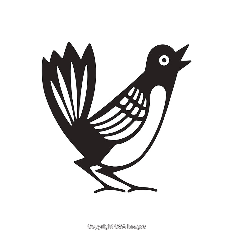 Black And White Line Art Illustration of a Singing Bird
