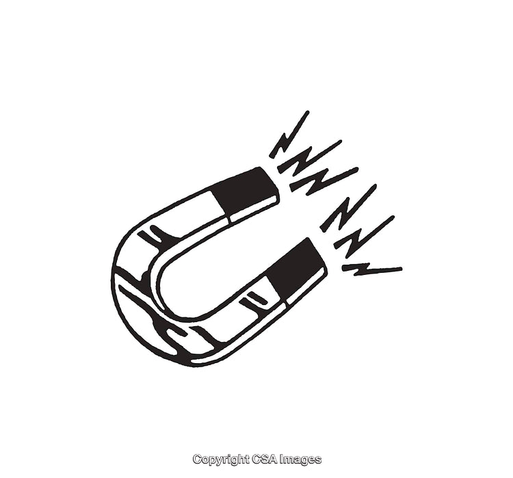 Black and White Illustration of a Horseshoe Magnet with Energy Lines