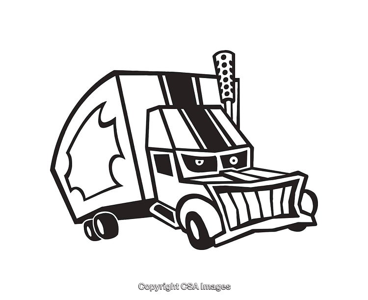 Cartoon Style Black and White Illustration of A Unique Truck Design