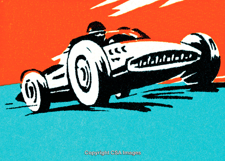 Vintage Racing Car Illustration in Bold Colorful Graphics