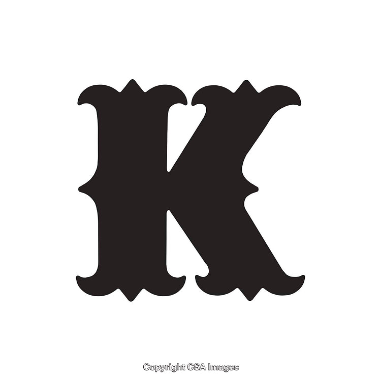 Decorative Black Letter K in Vintage Serif Font on White Background