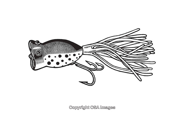 Detailed Monochrome Line Art of a Squid-shaped Fishing Lure