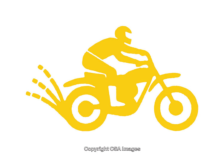 Yellow Motorcycle Icon Depicting Motion and Adventure on Clean White Background