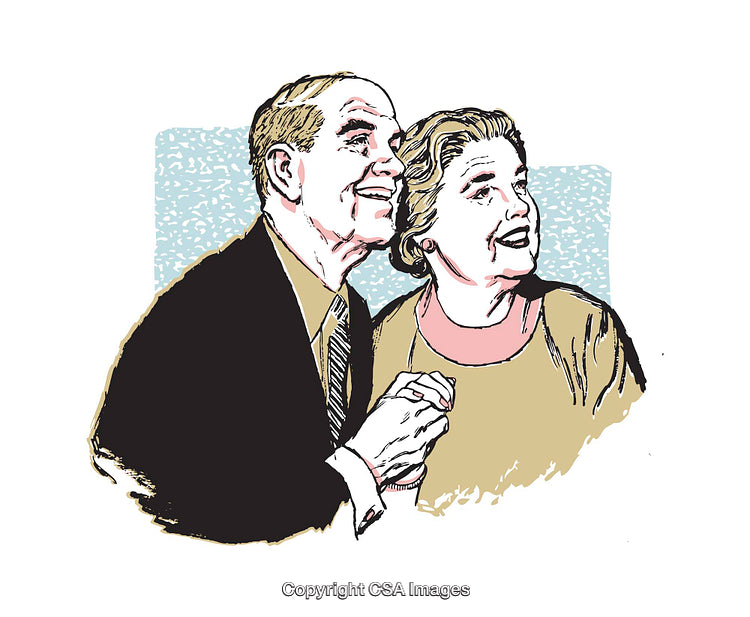Color Illustration of Elderly Couple Enjoying a Nostalgic Moment Together
