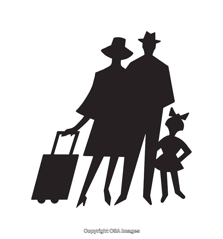 Family Traveling Together with Luggage in Stylish Silhouetted Artwork