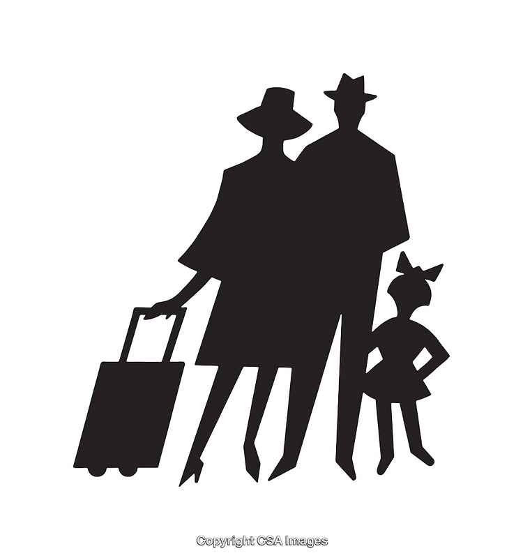 Family Traveling Together with Luggage in Stylish Silhouetted Artwork