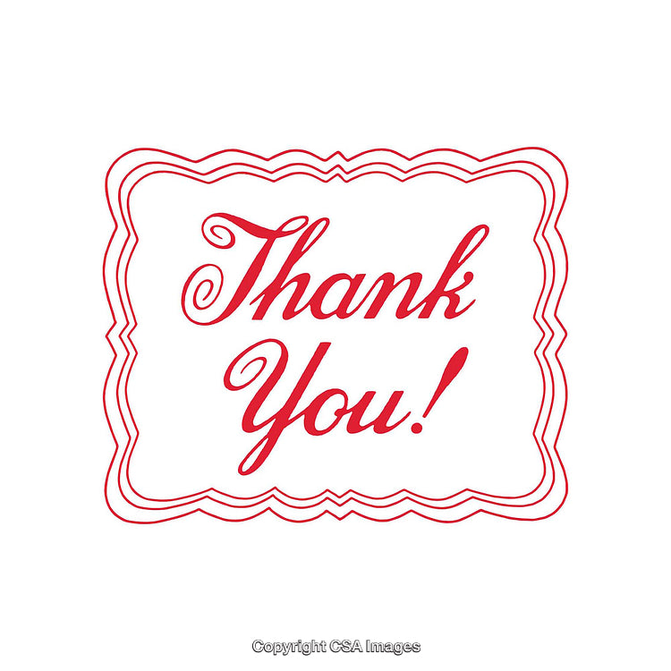 Thank You Card With Red Script and Decorative Border
