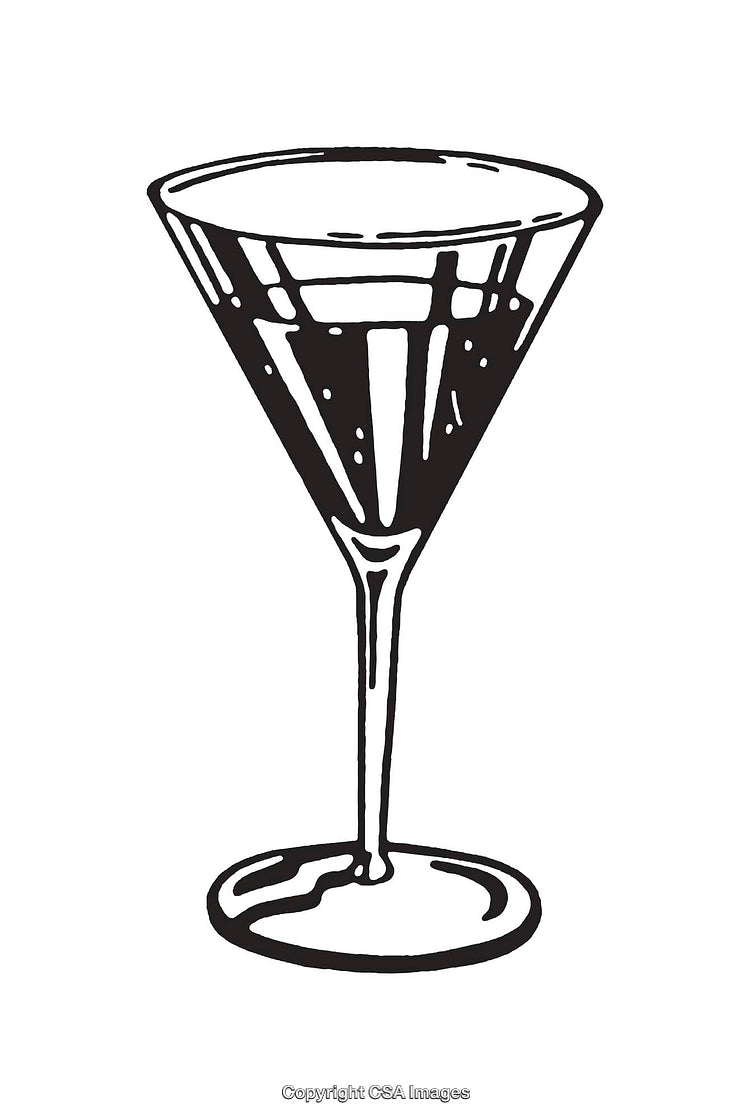 Black and White Line Art Illustration of a Martini Glass
