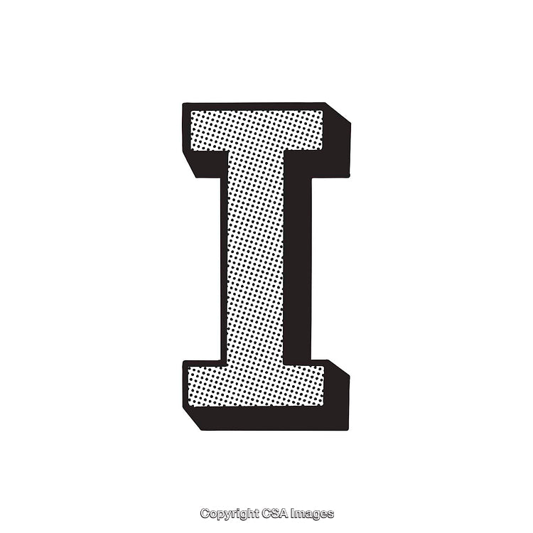 Decorative Letter I with Halftone Pattern and Bold Outline